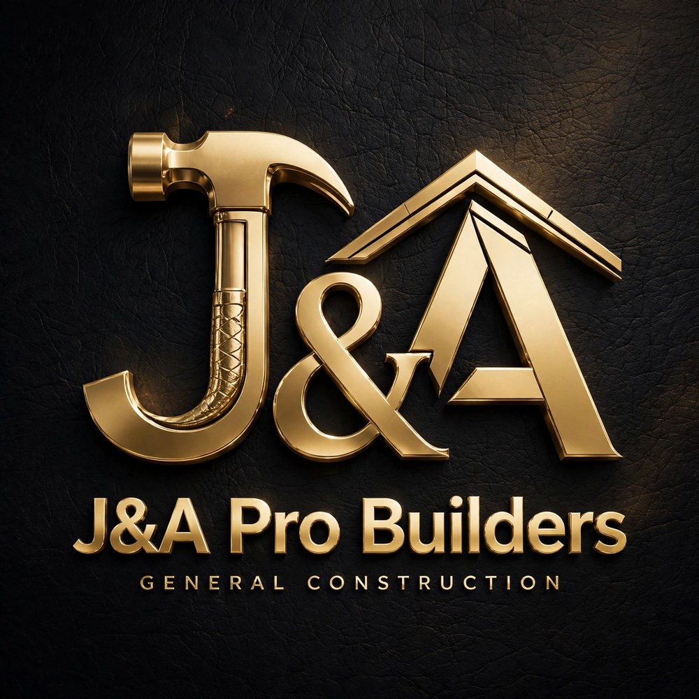 J&A Pro Builders logo — golden hammer forming the letter J and a roofline over the letter A, with the words J&A Pro Builders, General Construction